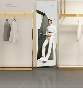 Exhibidor de Ropa para Hombre, Diseño Dorado, Mueble de Acero Inoxidable, Columna Superior de Pared, Estante Simple para Tienda de Ropa - Product Image 3