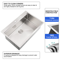 Évier de cuisine encastrable en acier inoxydable 304 fait main, personnalisable, pour poste de travail domestique