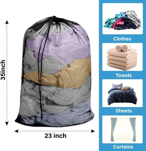 Noir 23 "* 35" grand sac à <span class=keywords><strong>linge</strong></span> en maille Anti-déformation résistant à l'usure robuste Durable cordon <span class=keywords><strong>Machine</strong></span> à laver sac Net - Product Image 2