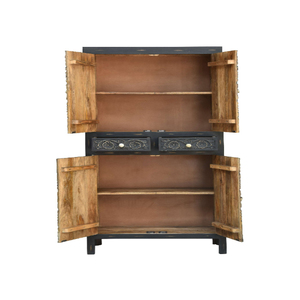 Hand Carved Wooden <b>Wardrobe</b> Almirah with Mandala Design Black Antique 2 Door Storage Cabinet with Drawer Luxury Bedroom <b>Wardrobe</b> - Product Image 5