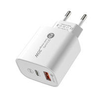 Bloc chargeur mural USB C 20W Dual Port Type-CWall Plug-in USB Charger 20W PD & QC3.0 USB a Fast Charging Block for iPhone