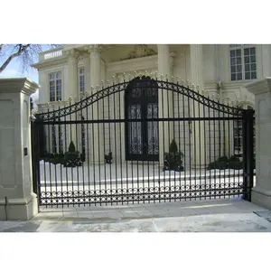 Puertas de entrada residenciales de doble columpio, puerta de valla de Metal decorativa de aluminio negro para jardín
