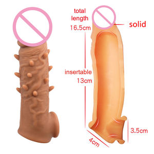 Erkekler sıvı silikon gecikme boşalma erkek horoz gerçekçi yapay Penis prezervatif kullanımlık Penis kollu sivri ile - Product Image 5