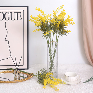 D65 <span class=keywords><strong>flores</strong></span> artificiales amarillo <span class=keywords><strong>Mimosa</strong></span> Spray cereza fruta rama boda hogar Mesa tallo corto Acacia decoración flor - Product Image 3