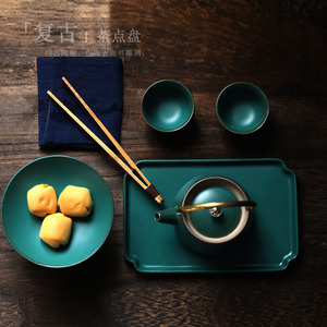 Assiette rectangulaire en céramique de style chinois pour le thé et les collations, style simple pour la cérémonie du thé - Product Image 1