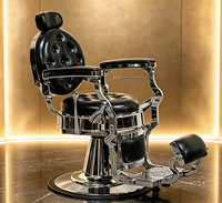 Fauteuils de barbier vintage haut de gamme en cuir noir capitonné, fauteuil de barbier professionnel inclinable hydraulique en chrome poli