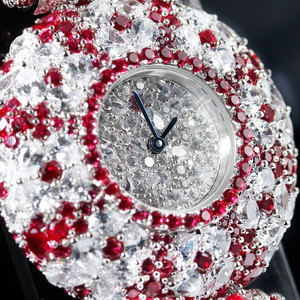 Relojes de Diamantes para Mujer con Movimiento de Cuarzo Suizo en Plata de Ley 925 Premium, Correa de Cuero Roja, Esfera Analógica con Diamantes y Rubíes, Elegante - Product Image 2