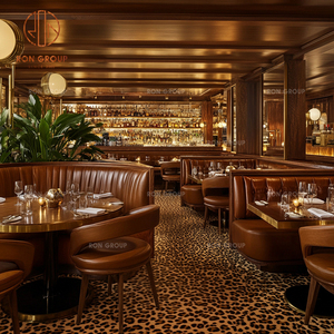 Juego <span class=keywords><strong>de</strong></span> Muebles Modernos para Cafetería, Sofás <span class=keywords><strong>de</strong></span> Cuero Marrón <span class=keywords><strong>y</strong></span> Mesas <span class=keywords><strong>de</strong></span> Comedor Redondas <span class=keywords><strong>de</strong></span> <span class=keywords><strong>Madera</strong></span> con Sillas para Uso en Hoteles <span class=keywords><strong>y</strong></span> Restaurantes - Product Image 5