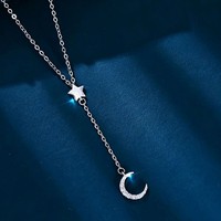 Collier Étoile et Lune en Argent 925, Nouveauté 2026, Accessoire de Niche Élégant, Chaîne de Clavicule à Pendentif Étoile et Lune, Ornement Féminin