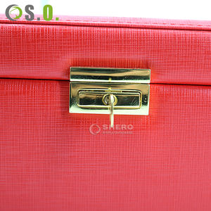 Caja de Almacenamiento de Joyas de Viaje Portátil Personalizada de Fábrica, Simple, de Cuero PU Rojo, Organizador de Joyas para Aretes y Collares con Cierre - Product Image 6