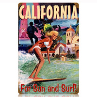 Plaque murale rétro amusante en fonte Art Déco, thème plage et surf californien, pour décoration intérieure, bar, chambre, extérieur, 8x12 pouces