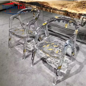 Chaise de restaurant et de café en résine époxy transparente, personnalisée, avec accoudoirs en cristal cascade, mobilier de luxe - Product Image 2