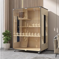 Nouveau Nid de Luxe Moderne pour Chat, Grande Armoire en Verre et Bois pour Animaux de Compagnie avec Fermeture à Ceinture, Villa Maison pour Chat