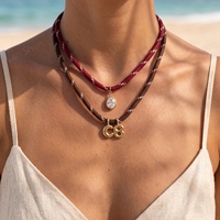 Collier ras du cou personnalisé en or véritable plaqué, pendentif zircon en forme de goutte, cordon tressé coloré, pour elle, fournisseur en gros OEM ODM