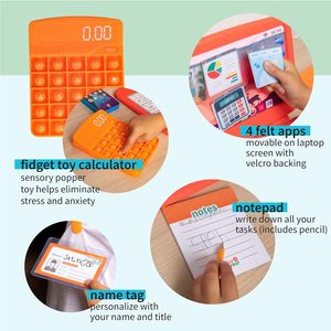 Tücher-Spielzeug-Office-Satz, pädagogische Laptop-Spielzeuge für Kinder mit Telefon mit LED-Leuchte und Ton, Taschenrechner Pop-It und Headset - Product Image 3