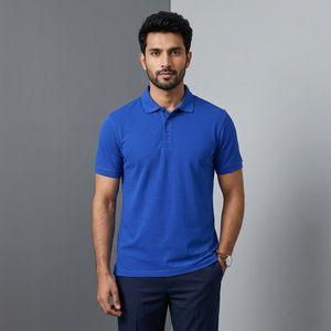 Polo de Punto Azul Sólido de Manga Corta para Hombre, Estilo Casual, Corte Regular, Diseño con Botones - Product Image 1