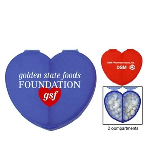 Plastic Heart Shape 2 Compartments Pill Box to Storage the Pill with Logo Imprint on the Case for Promotional Gift