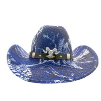 Chapeaux de cowboy bleus personnalisés en gros avec tête de taureau, style gothique, pour festivals et fêtes, pour adultes