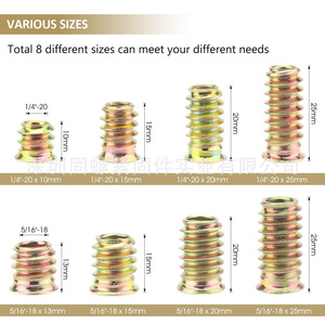 Baiguluo Furniture Screw In Nuts Threaded Insert Assortment 152pcs Set Zinc Plated Alloy Steel Grade A Standard - Product Image 2
