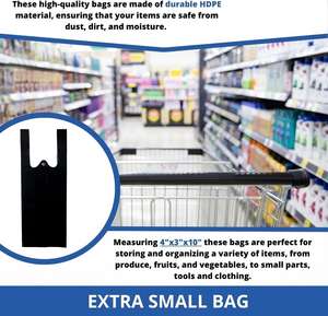 Bolsas de Camiseta Extra Pequeñas, Negras, Sin Imprimir, Biodegradables, de HDPE, Personalizables, para Comercios Minoristas, Tiendas de Abarrotes, Mercancía, Tiendas de Conveniencia - Product Image 3