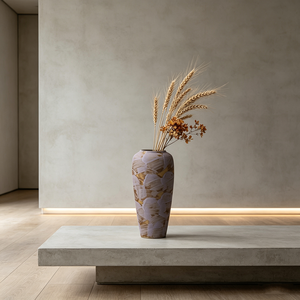 Vase de sol haut en argile brute minimaliste, motif brossé bordeaux taupe dessiné à la main, pour décoration de hall d'hôtel - Product Image 2