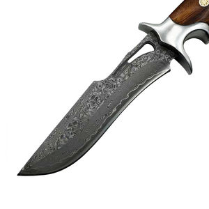 高品质手工大马士革钢固定刀片刀木柄户外生存口袋礼品来样定做野营实用刀 - Product Image 4
