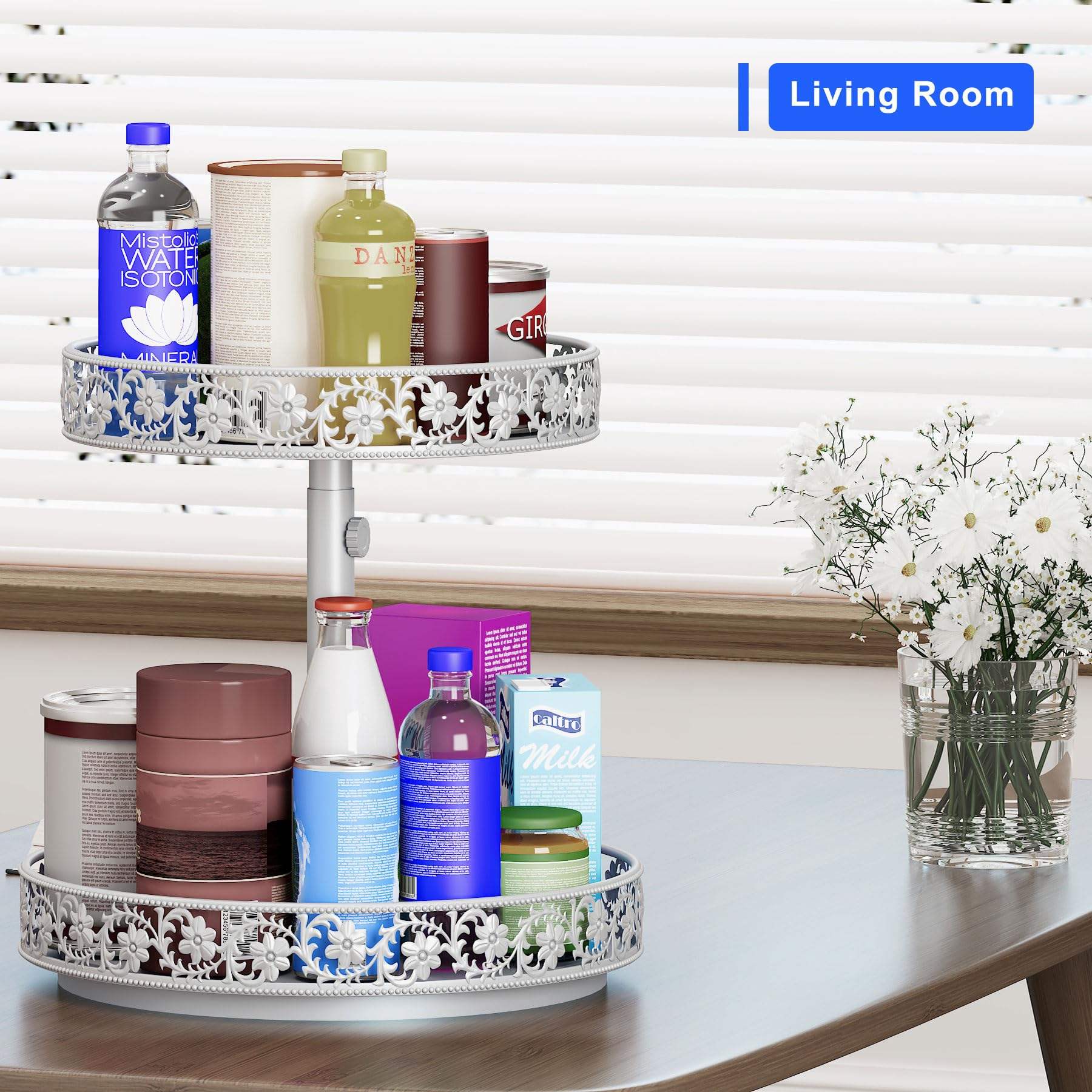 Lazy Susan Organizer, Tier Adjustable Height Metal Spice Rack, 12 Inch  Large Rotating Turntable