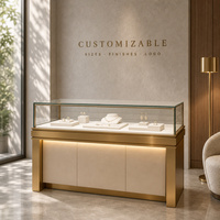 Vitrine d'îlot pour bijoux sur mesure, multi-niveaux, en bois massif, avec cadre métallique et verre trempé, pour magasin de bijoux, vente en gros