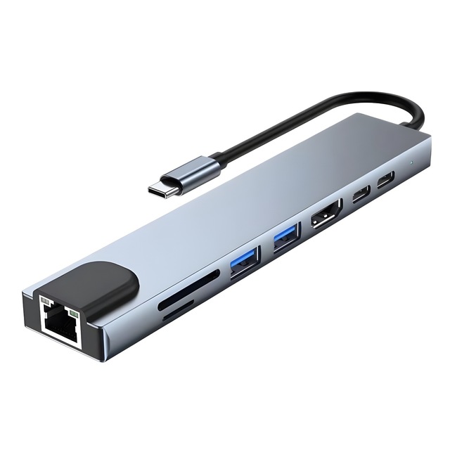 Type-C 8-in-1 USB C Hub with 4K HDTV Port 100M Ethernet 100W PD SD/TF Card Reader for Laptop Docking Station for MacBook Pro