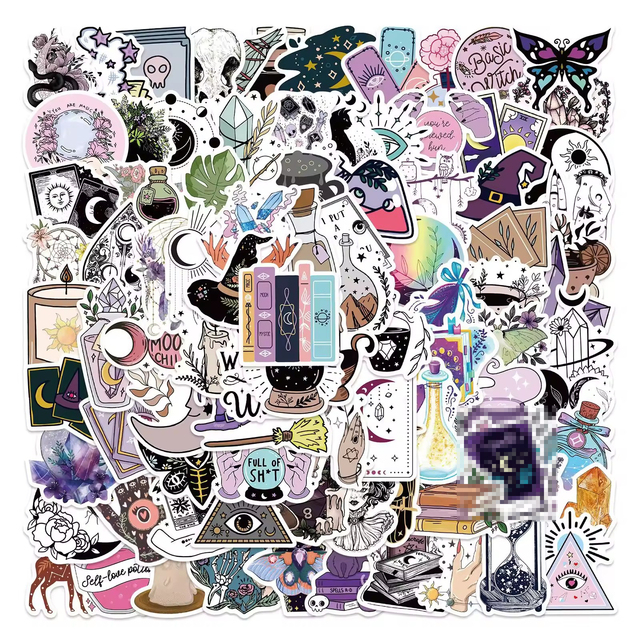 100Pcs Boho Witchy Divination Decorative Stickers for Girl Scrapbook Wall Window Decor Waterproof Witch Sticker Pack