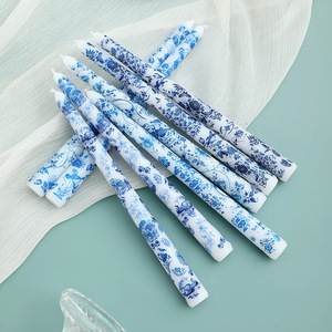25cm <strong>Blue</strong> White Soybean Mixed Wax Cylindrical Candlestick Chinese Romantic Candlelight Dinner Wedding Festival <strong>Candle</strong> - Product Image 2