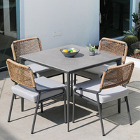 Ensemble de table et chaises de salle à manger en aluminium moderne et simple pour cour, jardin, balcon - Parasol imperméable inclus