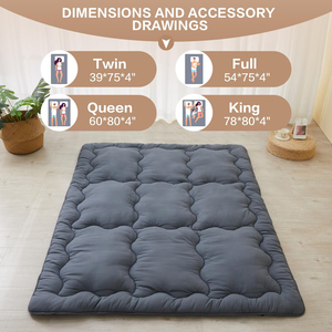 <strong>Mattress</strong> Floor <strong>Mattress</strong>, 4" Foldable Roll up <strong>Bed</strong> <strong>Mattress</strong> <strong>Topper</strong> with Elastic Straps, Tatami Mat Sleeping Pad for Camping, Grey - Product Image 4