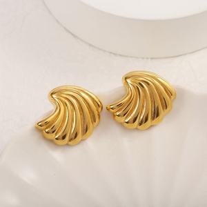 Shell Conch Starfish Sculptural Earrings <b>for</b> <b>Women</b> Exaggerated Geometric Design 14K Gold Plated Stainless Steel Trendy Party - Product Image 6