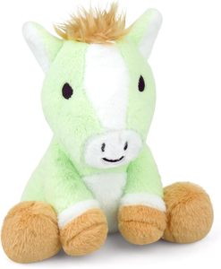 Adorable Cheval Assis de 8 Pouces avec Visage Marron, Longs Cheveux, Fourrure Verte Douce et Membres Mignons, Rembourré en Coton PP, Petit Cheval en Peluche Joyeux - Product Image 2