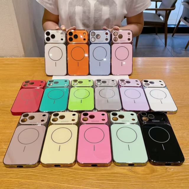 Bright Color N52 Strong Magnet Electroplated Frame Magnetic Tempered Glass Mobile Case for iPhone 15/16/17 Pro Max