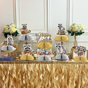8 pièces de centres de table en nid d'abeille sur le thème du raton laveur, décorations de table pour <span class=keywords><strong>anniversaire</strong></span> et baby shower - Product Image 2