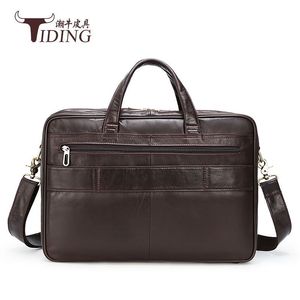 Tiding Genuine Leather Men's <b>Briefcase</b> 15.6 Inch Laptop Bag Business Travel Handbag Coffee Color - Product Image 1