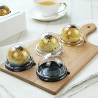 Boîte d'emballage alimentaire jetable en PET, ronde et élégante, pour gâteaux de lune et pâtisseries au jaune d'œuf, avec couvercle noir et transparent, 72x48mm, vente en gros
