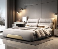 Lit king size de style luxueux pour chambre à coucher, style européen, lit double en bois massif de haute qualité, tête de lit en cuir souple