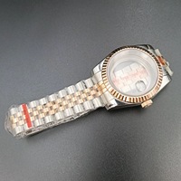 Boîtier de montre 39 mm en acier inoxydable bicolore or rose avec lunette cannelée, bracelet Jubilé, loupe, verre saphir, chronographe compatible NH35