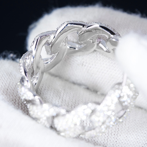 925 Sterling <b>Silver</b> Rhodium Plated Cuban <b>Ring</b> Pass Diamond Tester VVS1 DEF Color GRA Certified Classic Unisex Wedding Jewelry - Product Image 2