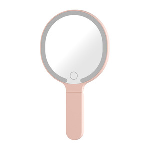 Portable Led Handheld Makeup <b>Mirror</b> Round Glass Lens With Light For Women Students - Product Image 2