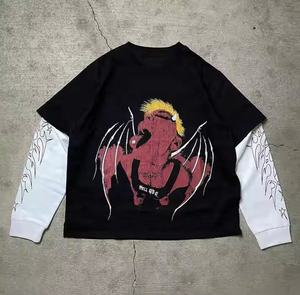 Camiseta personalizada Poping Dance Mock de <span class=keywords><strong>dos</strong></span> piezas con estampado de algodón rasgado desgastado Vintage de doble capa Camiseta de manga larga para hombres - Product Image 4