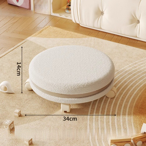 Taburete con Respaldo con Ruedas, Pequeño, Ecológico, Moderno, para Uso Doméstico, Asiento Bajo, Estilo Crema, Otomana Silenciosa - Product Image 1