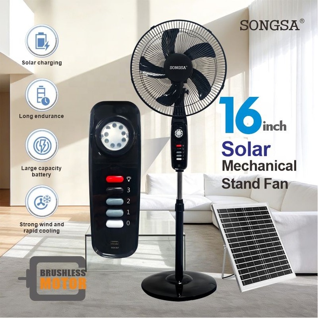 Bulk Low Price Portable energy saving for household commercial 16 inch Brushless Motor rechargeable electric solar standing fan