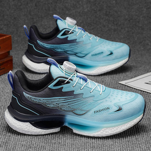 Chaussures de course pour hommes, bleu clair, noir, blanc, bouton rotatif, absorbant les chocs, baskets décontractées respirantes pour adolescents de 13 à 17 ans - Product Image 5
