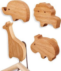 Đa Chức Năng Động Vật Bằng Gỗ Thân Thiện Với Môi Có Thể Điều Chỉnh Tự Dính Trang Trí Treo Tường Quần Áo Áo Khăn Quần Áo Móc - Product Image 1