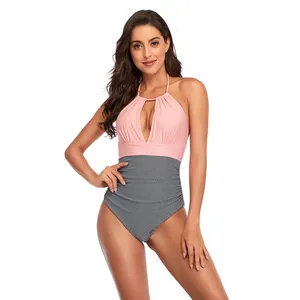 Hoge Kwaliteit Nieuwe Sexy Dubbele Kleur Bijpassende Een Stuk Bikini Set Beach Wear Halter Backless Badpak Vrouwen Wrap Volwassenen Badmode