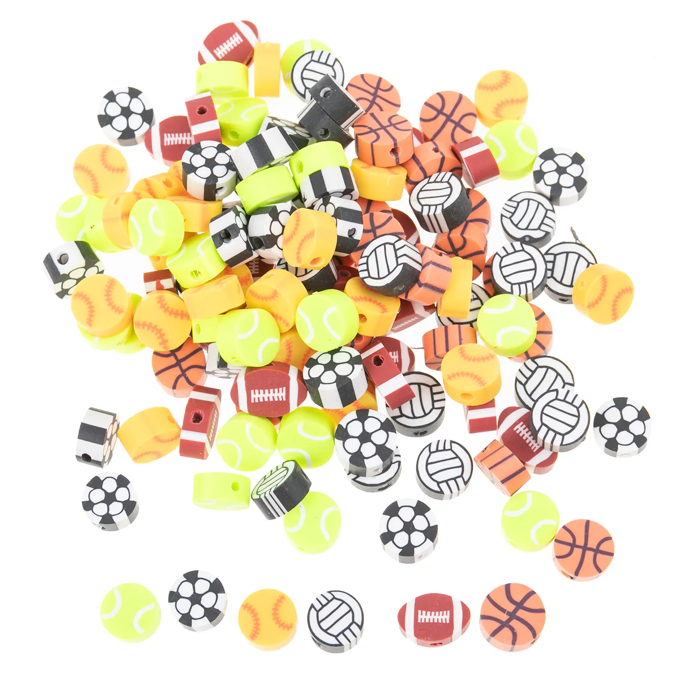 100 buah/tas mode polimer tanah liat sepak bola basket olahraga bola manik-manik Set bola campuran Diy perhiasan kerajinan membuat aksesoris